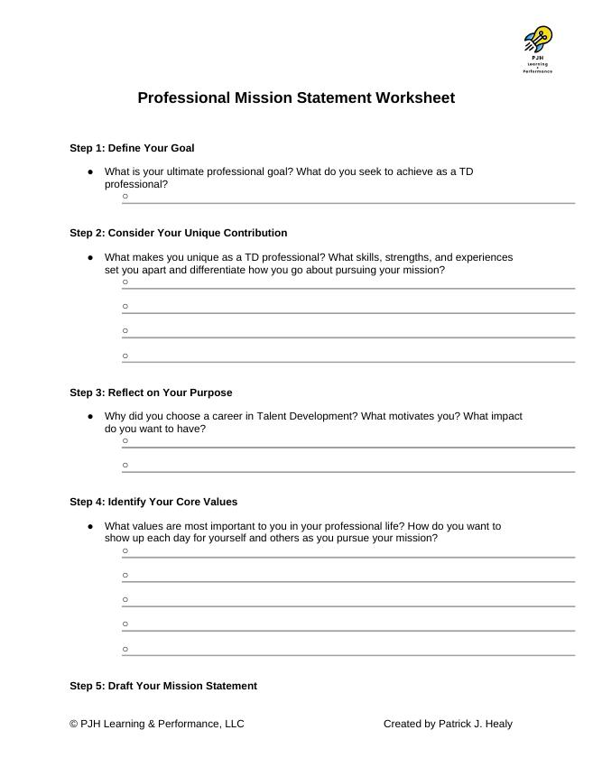First page of Professional Mission Statement